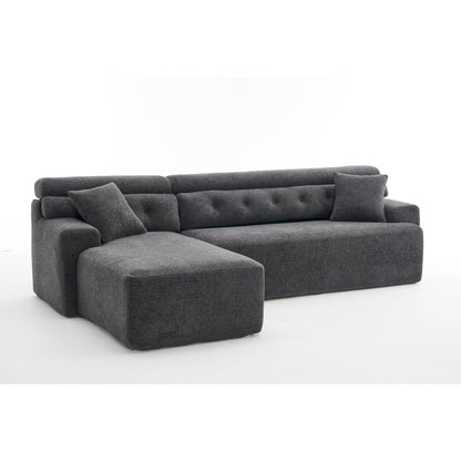 Modern Chenille Convertible L-Shaped 4-Seater Modular Sectional Sofa with 2 Pillows for Apartment Living Room