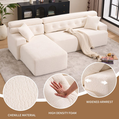 Modern Chenille Convertible L-Shaped 4-Seater Modular Sectional Sofa with 2 Pillows for Apartment Living Room
