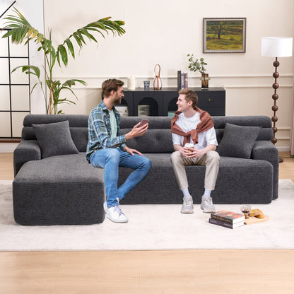 Modern Chenille Convertible L-Shaped 4-Seater Modular Sectional Sofa with 2 Pillows for Apartment Living Room