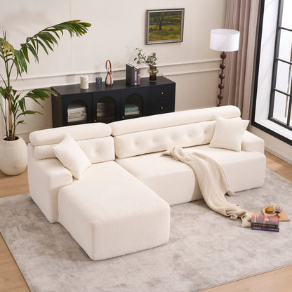 Modern Chenille Convertible L-Shaped 4-Seater Modular Sectional Sofa with 2 Pillows for Apartment Living Room