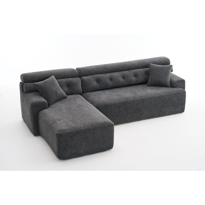 Modern Chenille Convertible L-Shaped 4-Seater Modular Sectional Sofa with 2 Pillows for Apartment Living Room