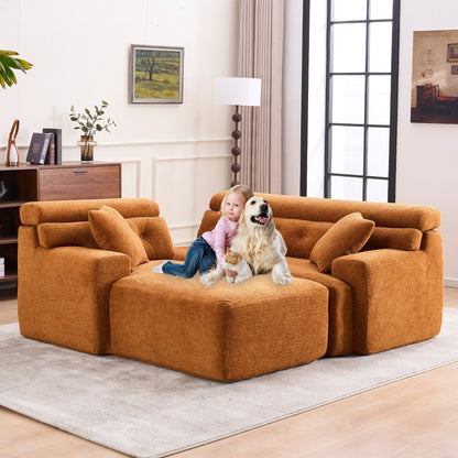 Modern Chenille Convertible L-Shaped 4-Seater Modular Sectional Sofa with 2 Pillows for Apartment Living Room