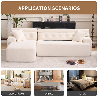 Modern Chenille Convertible L-Shaped 4-Seater Modular Sectional Sofa with 2 Pillows for Apartment Living Room