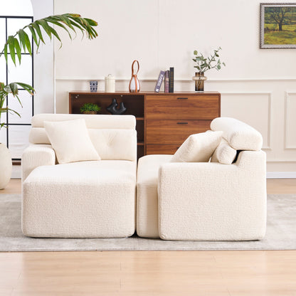 Modern Chenille Convertible L-Shaped 4-Seater Modular Sectional Sofa with 2 Pillows for Apartment Living Room