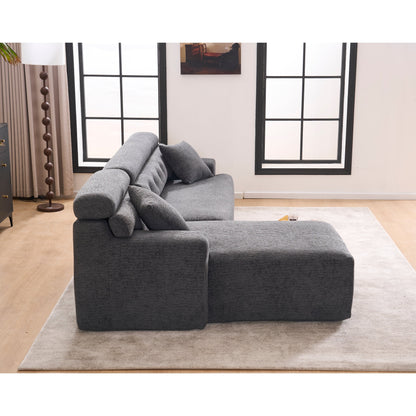 Modern Chenille Convertible L-Shaped 4-Seater Modular Sectional Sofa with 2 Pillows for Apartment Living Room