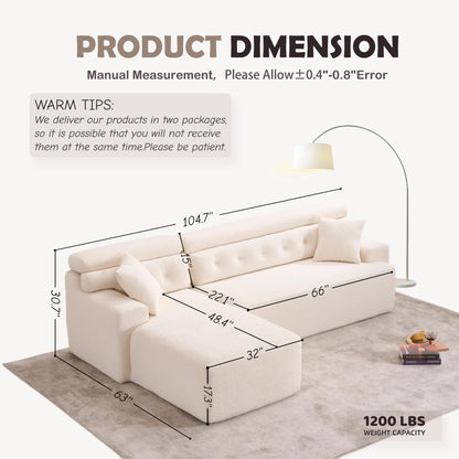 Modern Chenille Convertible L-Shaped 4-Seater Modular Sectional Sofa with 2 Pillows for Apartment Living Room