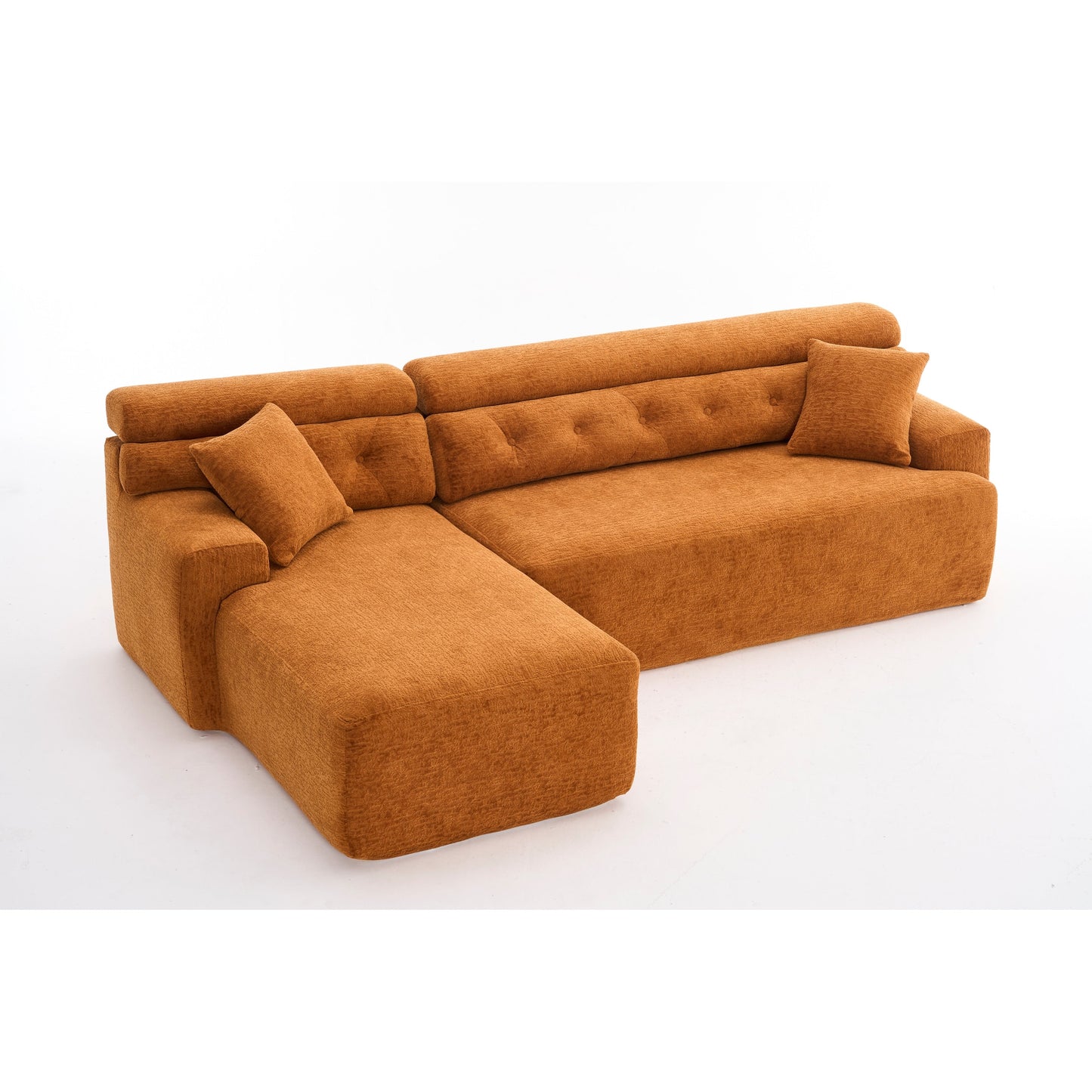 Modern Chenille Convertible L-Shaped 4-Seater Modular Sectional Sofa with 2 Pillows for Apartment Living Room