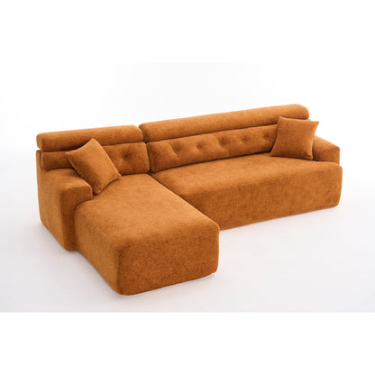 Modern Chenille Convertible L-Shaped 4-Seater Modular Sectional Sofa with 2 Pillows for Apartment Living Room