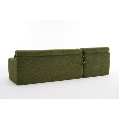 Modern Chenille Convertible L-Shaped 4-Seater Modular Sectional Sofa with 2 Pillows for Apartment Living Room