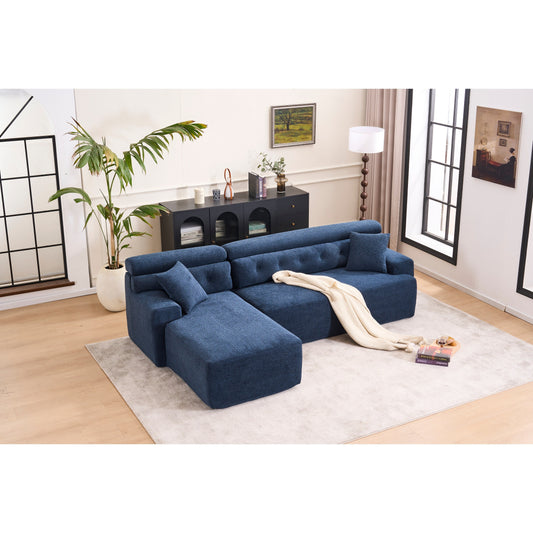 Modern Chenille Convertible L-Shaped 4-Seater Modular Sectional Sofa with 2 Pillows for Apartment Living Room