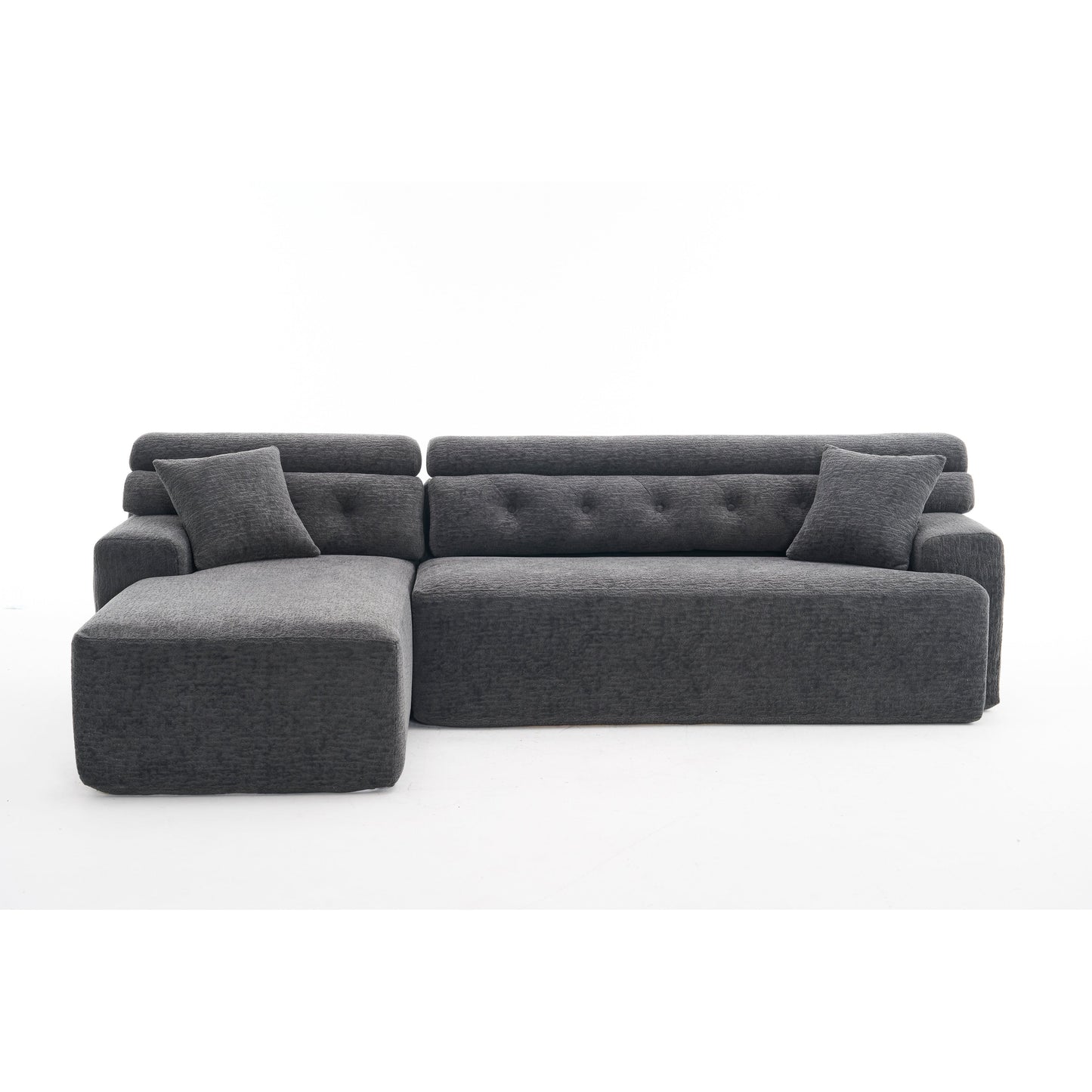 Modern Chenille Convertible L-Shaped 4-Seater Modular Sectional Sofa with 2 Pillows for Apartment Living Room