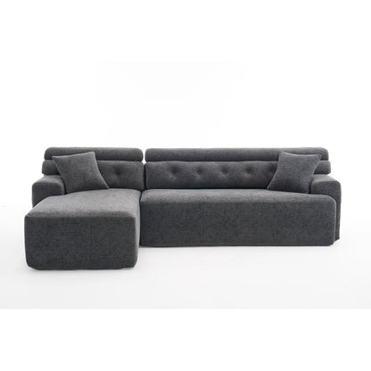 Modern Chenille Convertible L-Shaped 4-Seater Modular Sectional Sofa with 2 Pillows for Apartment Living Room