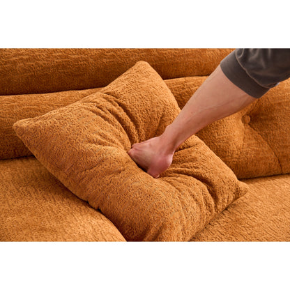 Modern Chenille Convertible L-Shaped 4-Seater Modular Sectional Sofa with 2 Pillows for Apartment Living Room