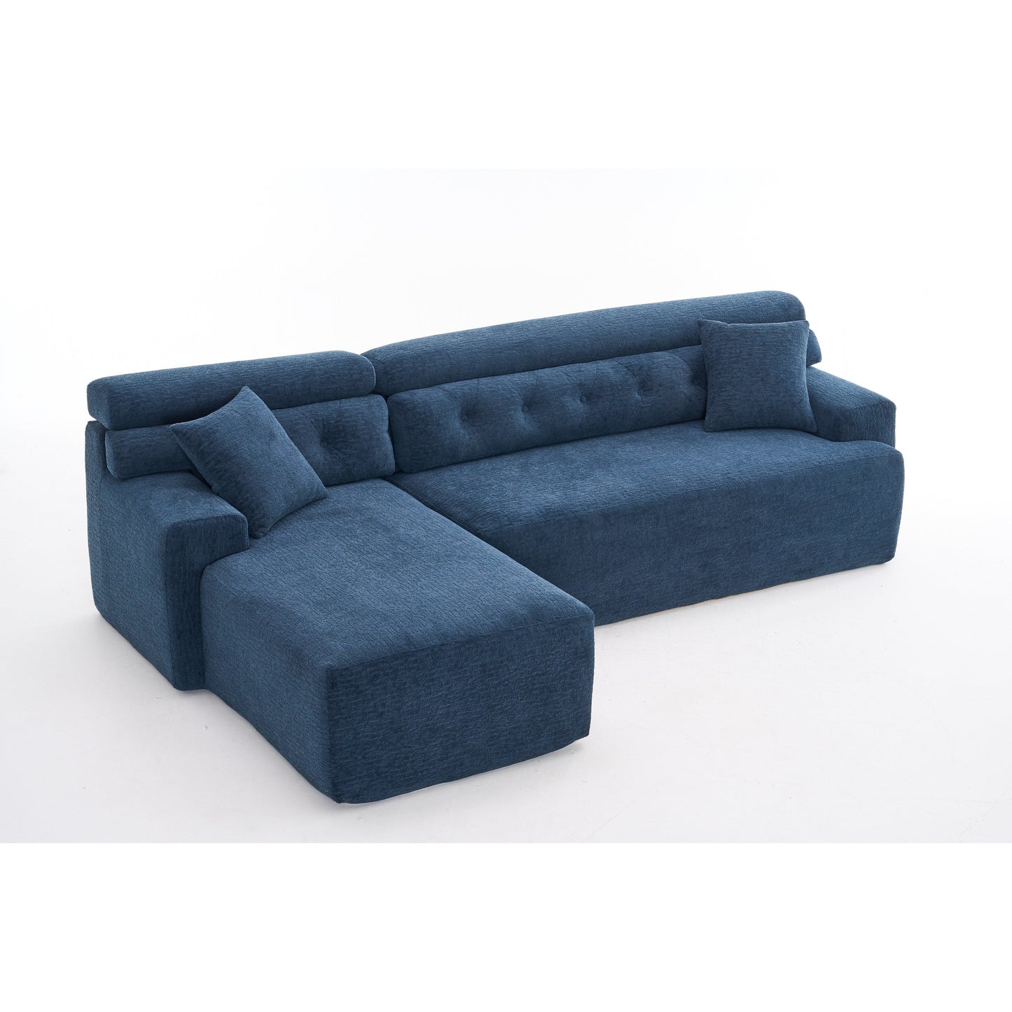 Modern Chenille Convertible L-Shaped 4-Seater Modular Sectional Sofa with 2 Pillows for Apartment Living Room