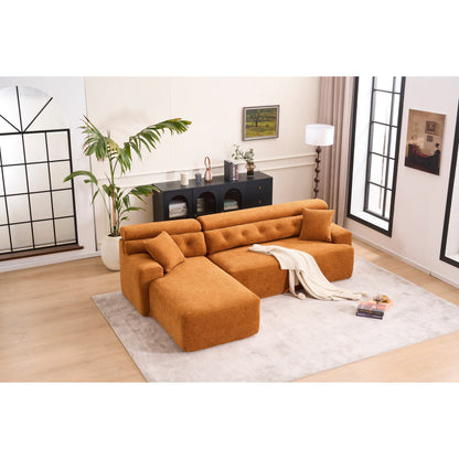 Modern Chenille Convertible L-Shaped 4-Seater Modular Sectional Sofa with 2 Pillows for Apartment Living Room