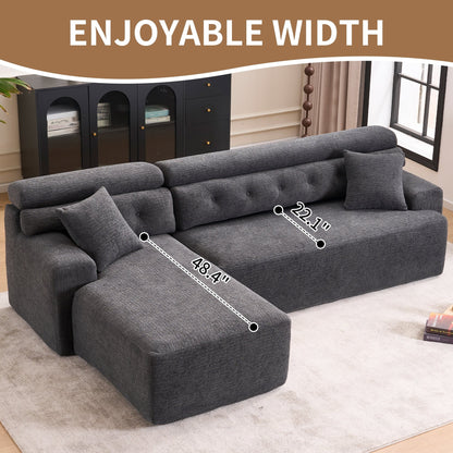 Modern Chenille Convertible L-Shaped 4-Seater Modular Sectional Sofa with 2 Pillows for Apartment Living Room