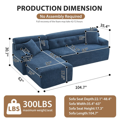 Modern Chenille Convertible L-Shaped 4-Seater Modular Sectional Sofa with 2 Pillows for Apartment Living Room