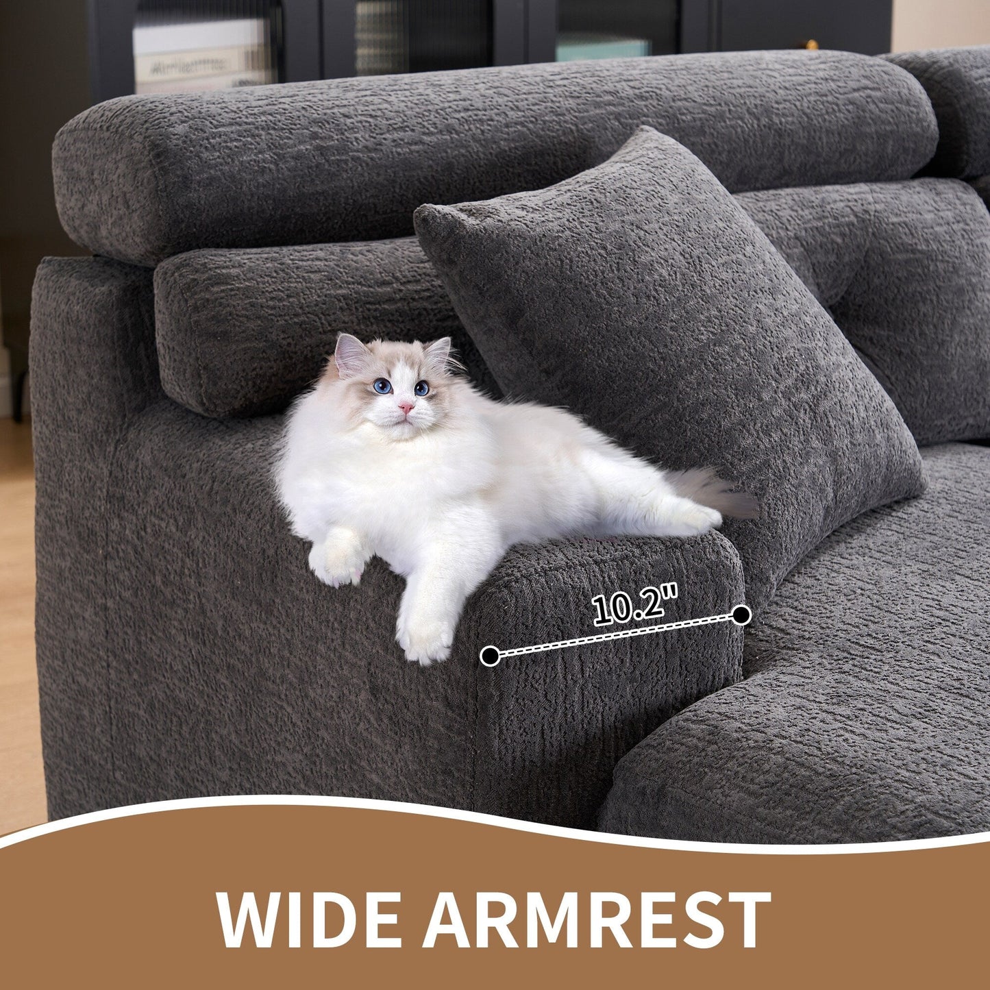 Modern Chenille Convertible L-Shaped 4-Seater Modular Sectional Sofa with 2 Pillows for Apartment Living Room