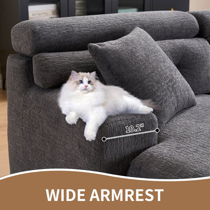 Modern Chenille Convertible L-Shaped 4-Seater Modular Sectional Sofa with 2 Pillows for Apartment Living Room