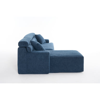 Modern Chenille Convertible L-Shaped 4-Seater Modular Sectional Sofa with 2 Pillows for Apartment Living Room