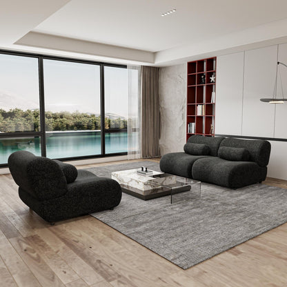 Modern Chenille Curved Modular 3-Seater Sectional Sofa with Cylindrical Pillows for Living Room