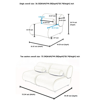 Modern Chenille Curved Modular 3-Seater Sectional Sofa with Cylindrical Pillows for Living Room