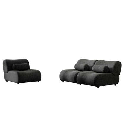 Modern Chenille Curved Modular 3-Seater Sectional Sofa with Cylindrical Pillows for Living Room