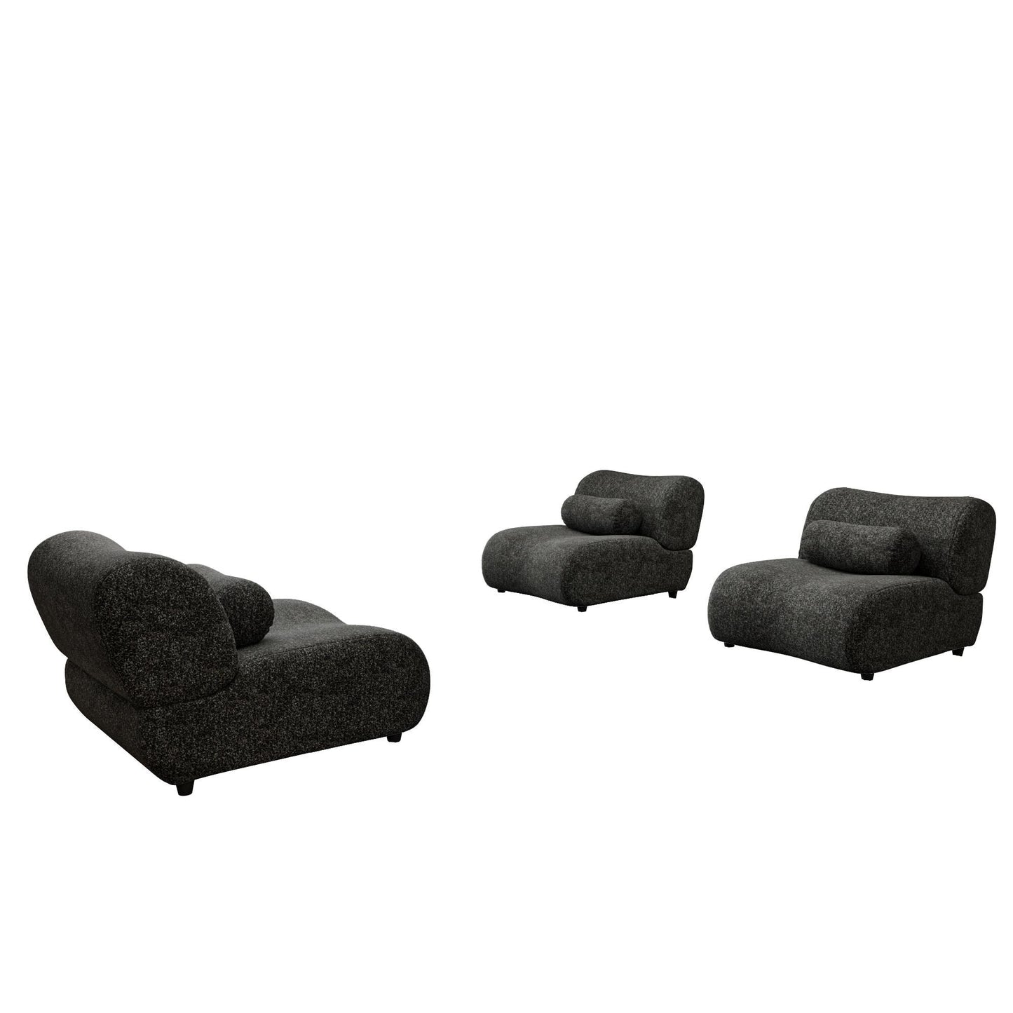 Modern Chenille Curved Modular 3-Seater Sectional Sofa with Cylindrical Pillows for Living Room