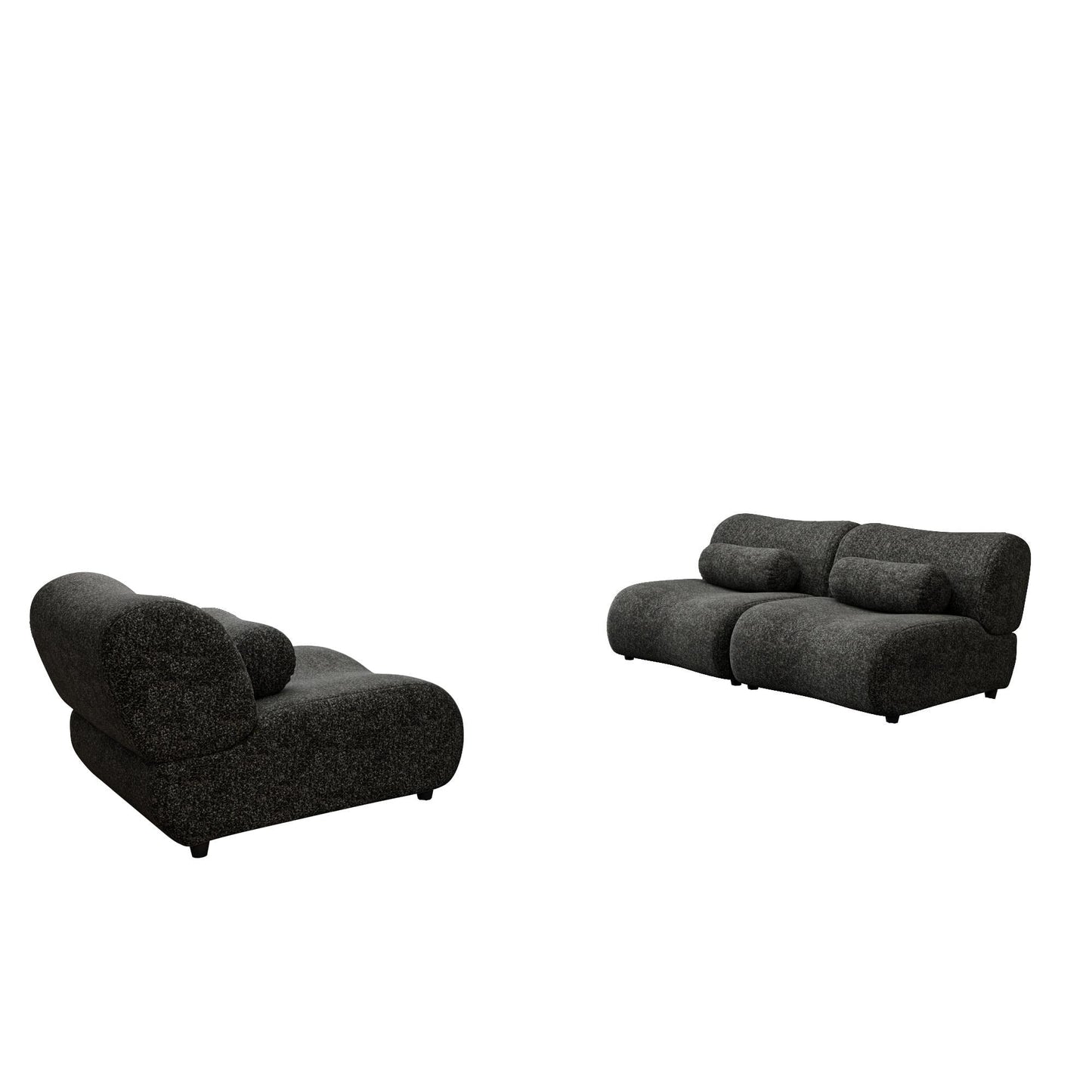 Modern Chenille Curved Modular 3-Seater Sectional Sofa with Cylindrical Pillows for Living Room