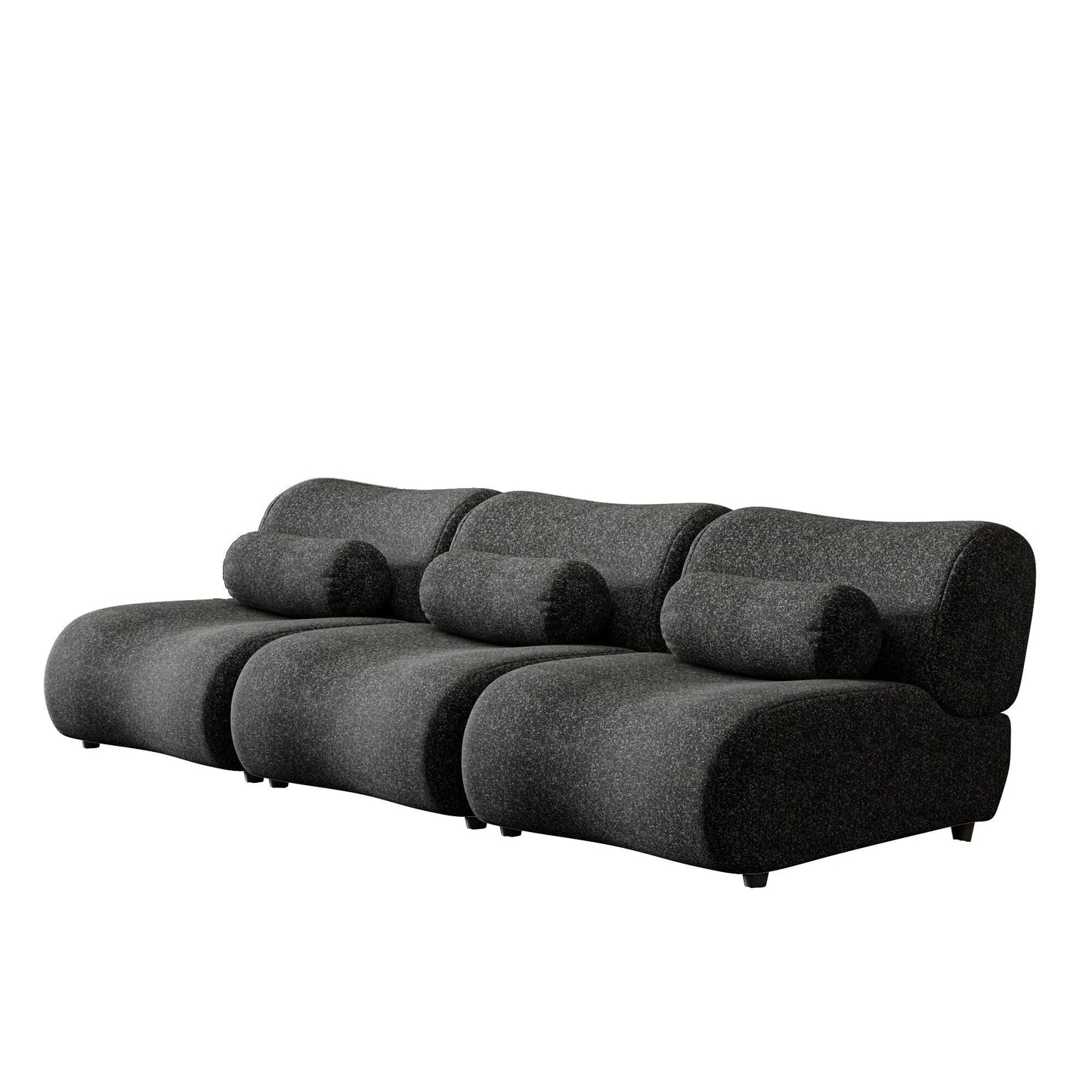 Modern Chenille Curved Modular 3-Seater Sectional Sofa with Cylindrical Pillows for Living Room