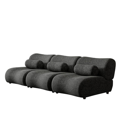 Modern Chenille Curved Modular 3-Seater Sectional Sofa with Cylindrical Pillows for Living Room