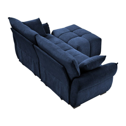 Modern Chenille Fabric 2-Seater Sofa with Ottoman