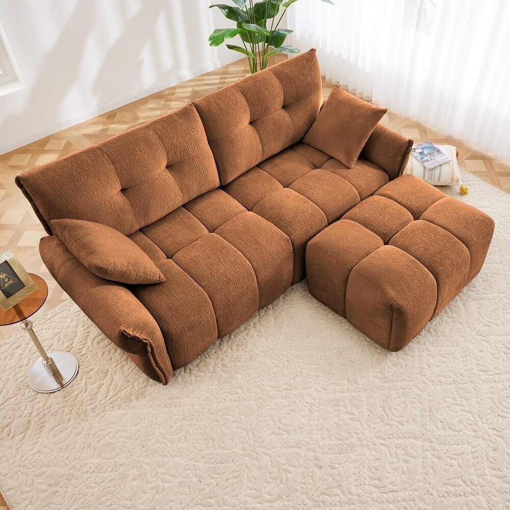 Modern Chenille Fabric 2-Seater Sofa with Ottoman