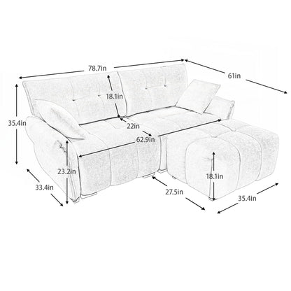 Modern Chenille Fabric 2-Seater Sofa with Ottoman