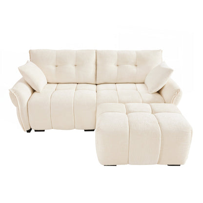 Modern Chenille Fabric 2-Seater Sofa with Ottoman