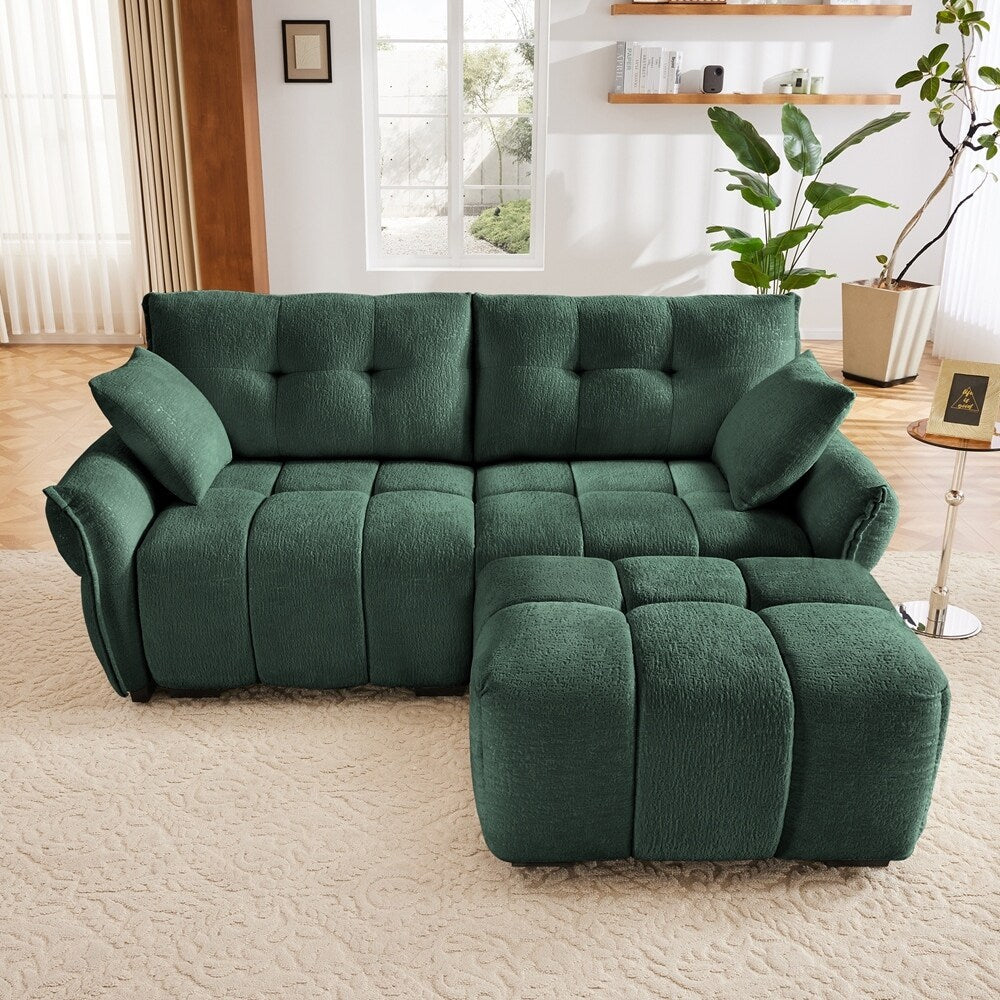 Modern Chenille Fabric 2-Seater Sofa with Ottoman