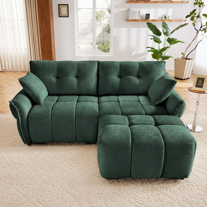 Modern Chenille Fabric 2-Seater Sofa with Ottoman