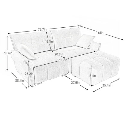 Modern Chenille Fabric 2-Seater Sofa with Ottoman