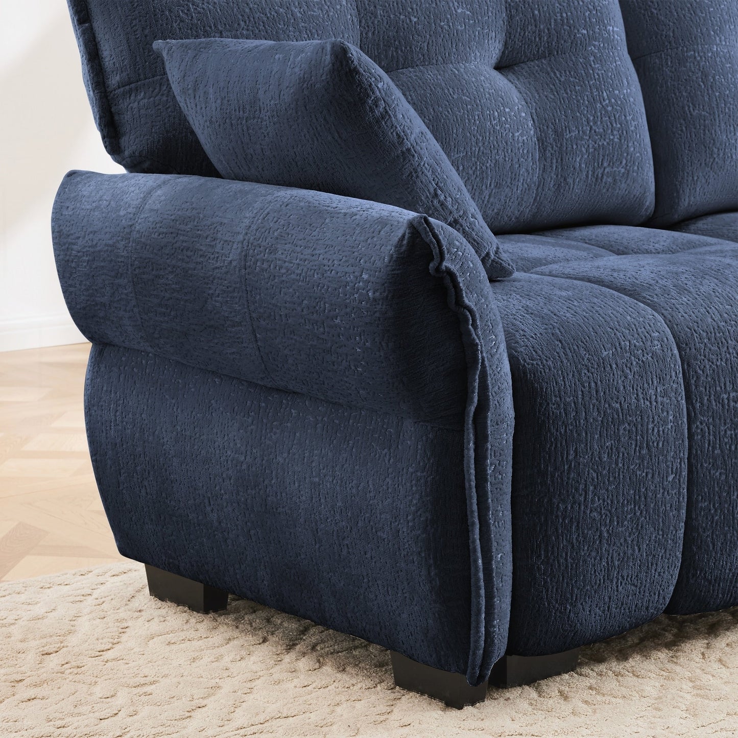 Modern Chenille Fabric 2-Seater Sofa with Ottoman