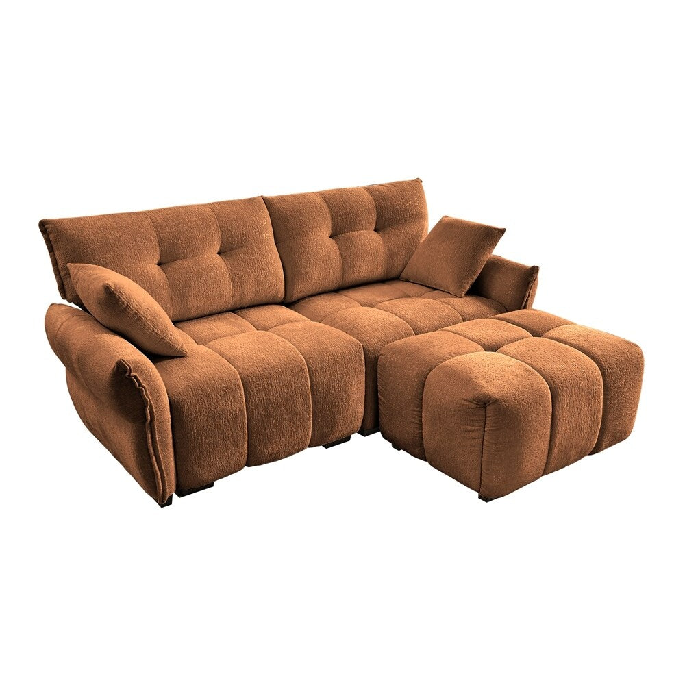 Modern Chenille Fabric 2-Seater Sofa with Ottoman