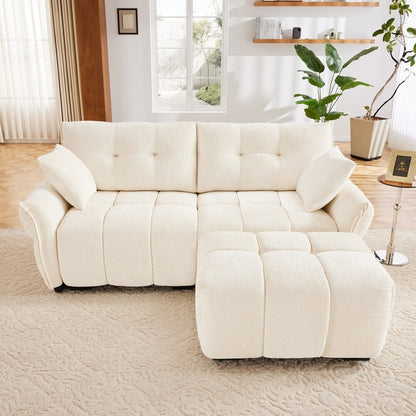 Modern Chenille Fabric 2-Seater Sofa with Ottoman