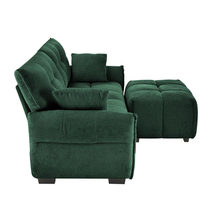 Modern Chenille Fabric 2-Seater Sofa with Ottoman