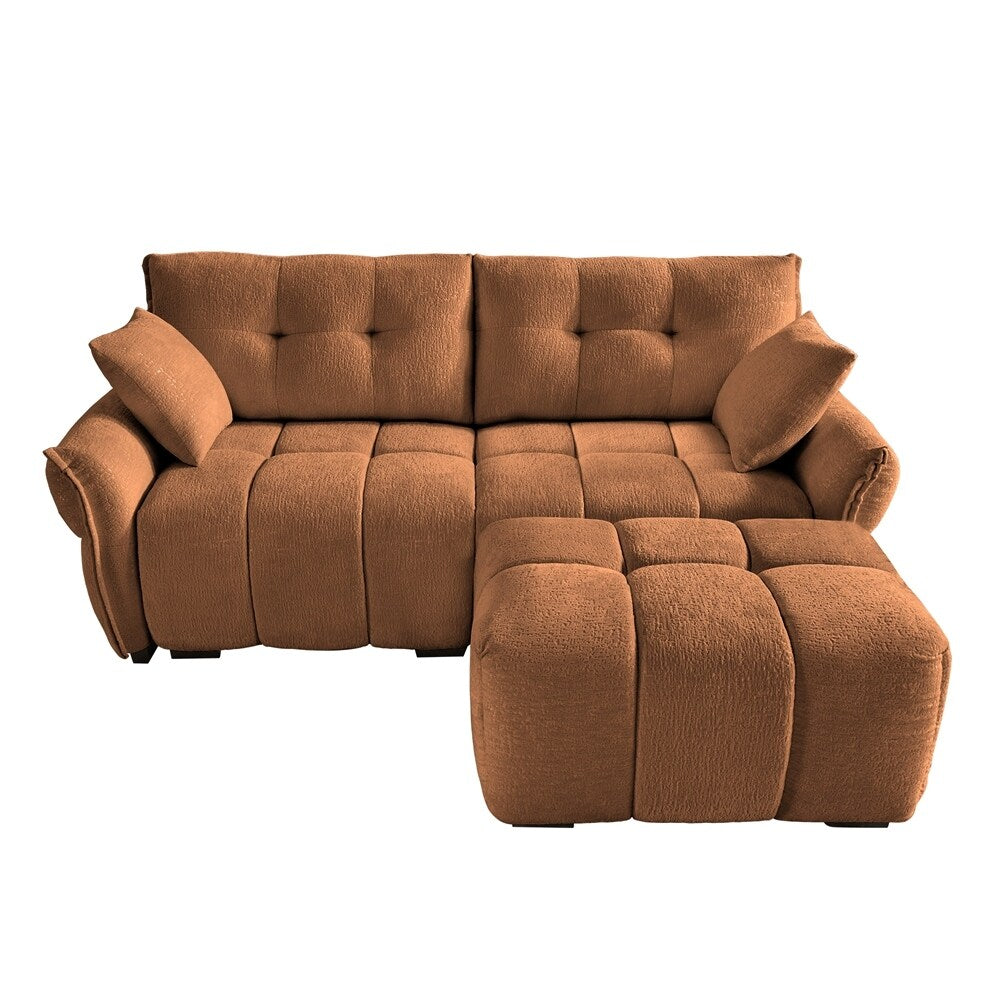 Modern Chenille Fabric 2-Seater Sofa with Ottoman