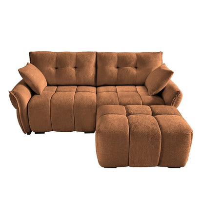 Modern Chenille Fabric 2-Seater Sofa with Ottoman
