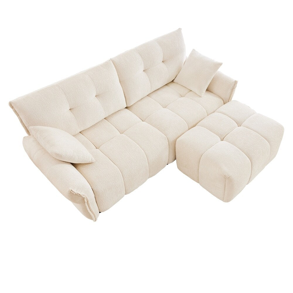 Modern Chenille Fabric 2-Seater Sofa with Ottoman
