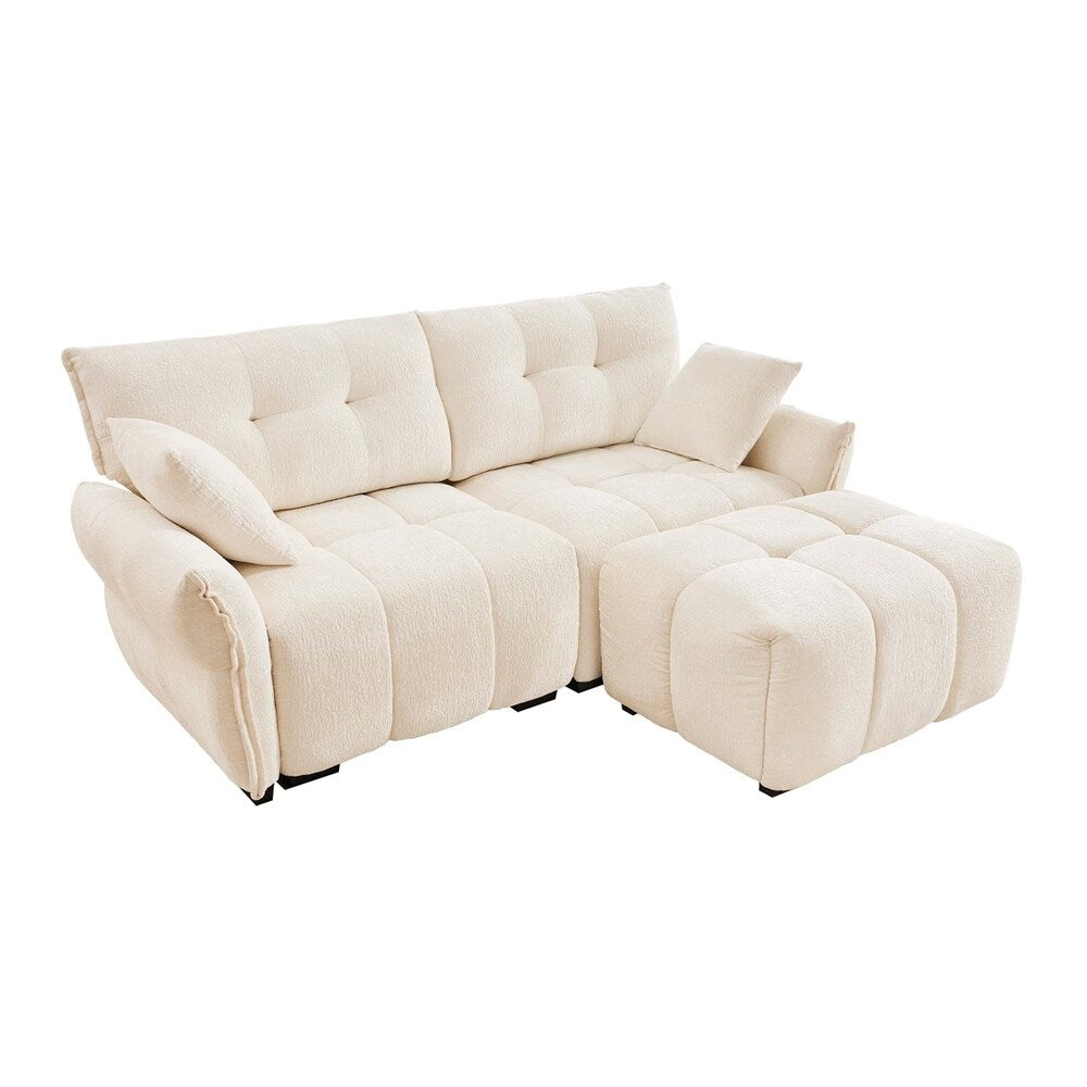 Modern Chenille Fabric 2-Seater Sofa with Ottoman