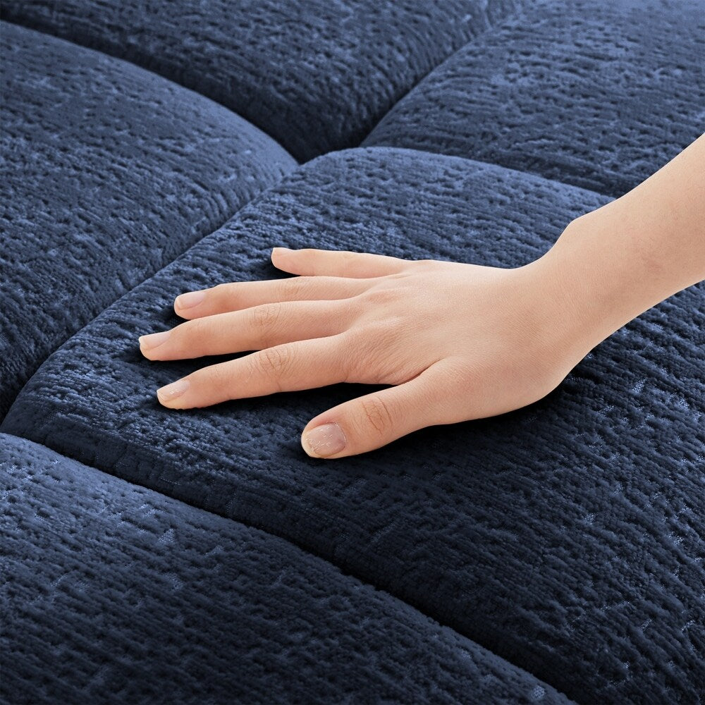 Modern Chenille Fabric 2-Seater Sofa with Ottoman