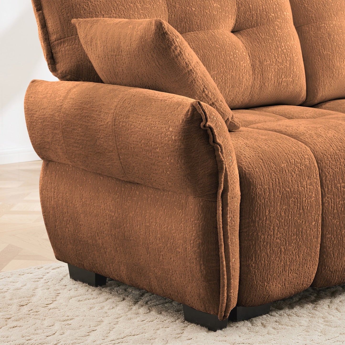 Modern Chenille Fabric 2-Seater Sofa with Ottoman