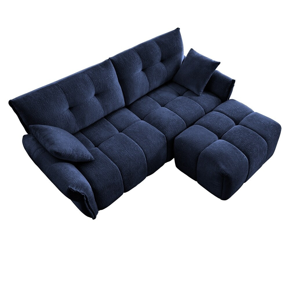 Modern Chenille Fabric 2-Seater Sofa with Ottoman