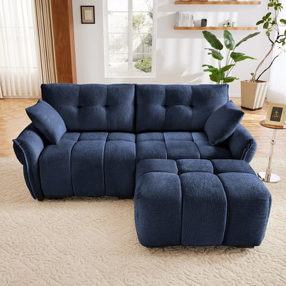 Modern Chenille Fabric 2-Seater Sofa with Ottoman